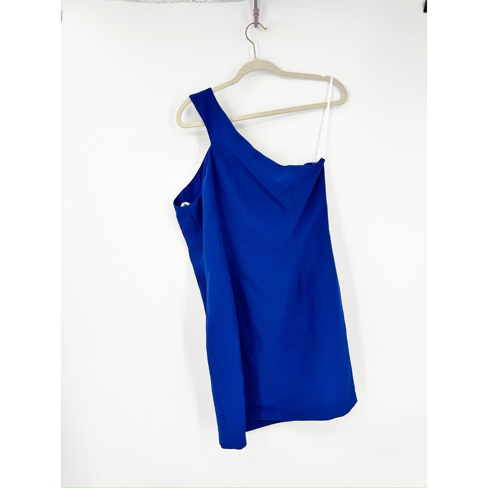 Halston Dalary Lapis Blue Stretch Crepe One Shoulder Bodycon Mini Dress Size 14 - Picture 6 of 6